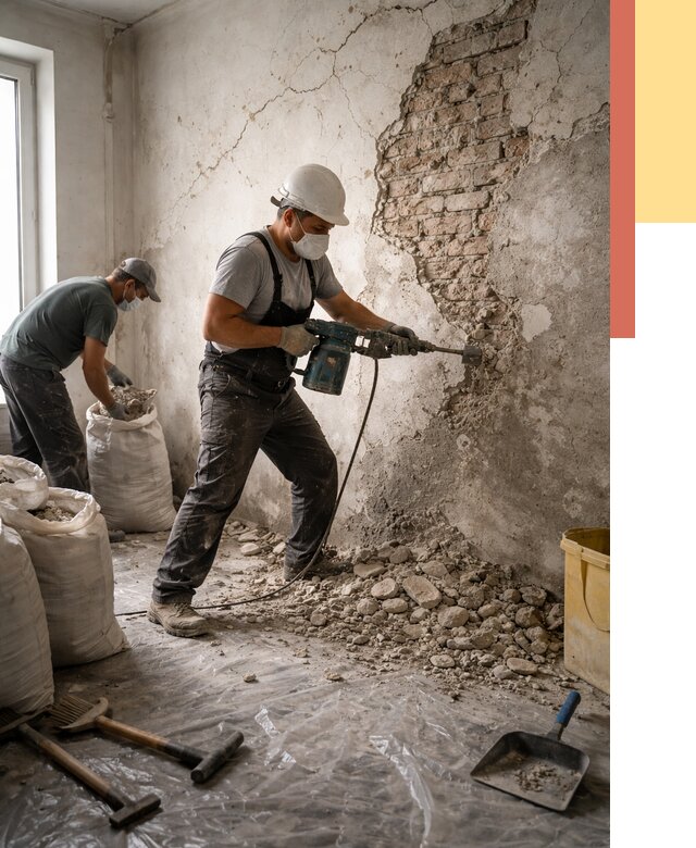 Демонтаж штукатурки со стен в Южноуральске от 7874 руб/м² — быстро и недорого | ОТДЕЛОЧНИК-Жрк