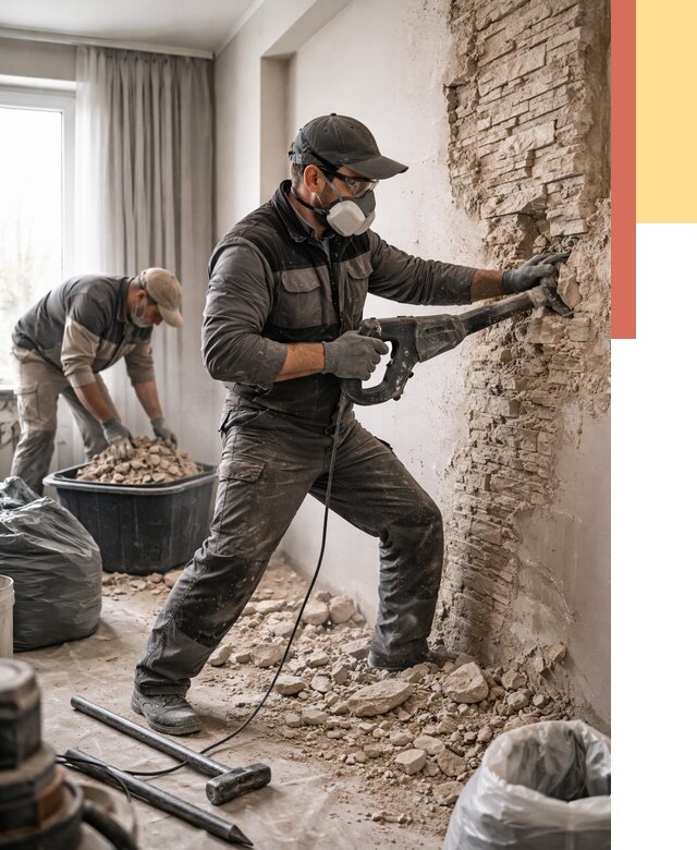 Демонтаж декоративного камня в Южноуральске от 1586 руб/м² — быстро и недорого | ОТДЕЛОЧНИК-Жрк