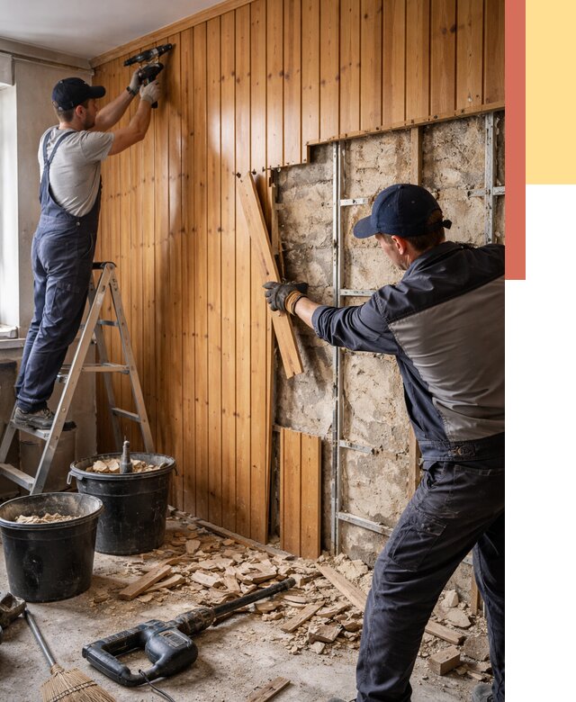 Демонтаж вагонки со стен в Южноуральске от 1586 руб. — снятие, удаление, срочно | ОТДЕЛОЧНИК-Жрк