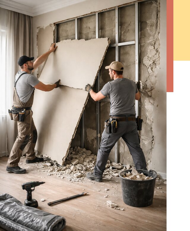 Демонтаж гипсокартона со стен в Южноуральске от 383 руб. — услуги демонтажа | ОТДЕЛОЧНИК-Жрк