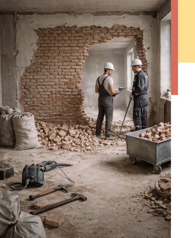 Демонтаж кирпичных стен в Южноуральске от 4593 руб. — быстро, недорого, под ключ | ОТДЕЛОЧНИК-Жрк