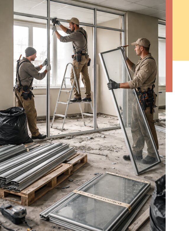 Демонтаж алюминиевых перегородок в Южноуральске от 4593 руб. — быстро и недорого | ОТДЕЛОЧНИК-Жрк