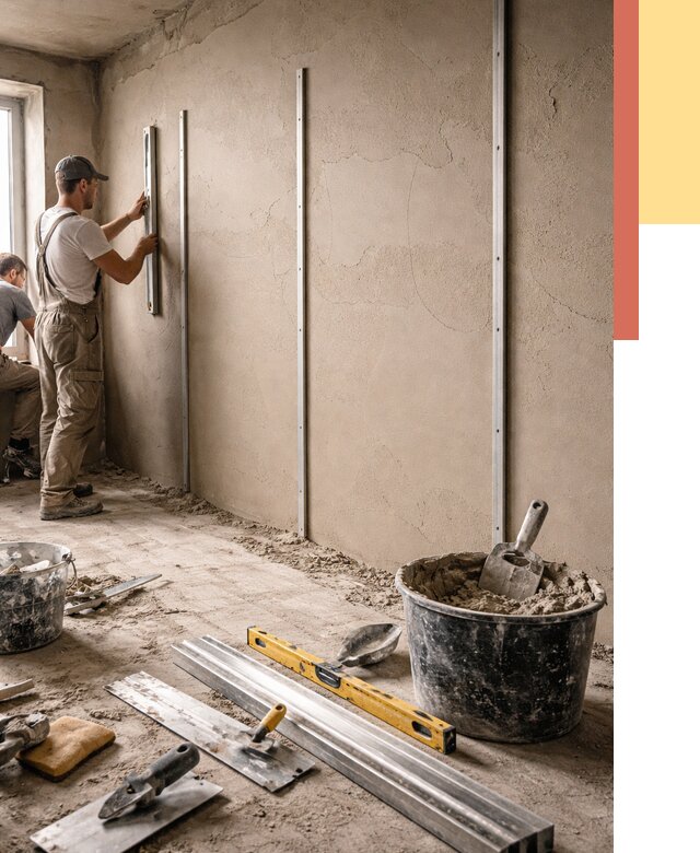 Штукатурка стен по маякам в Южноуральске от 6015 руб./м² — выравнивание под ключ | ОТДЕЛОЧНИК-Жрк