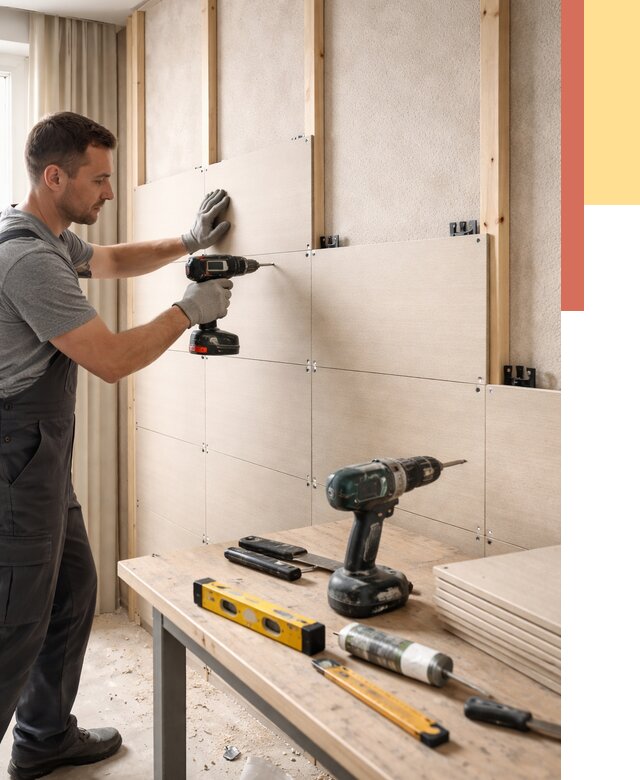 Монтаж МДФ панелей на стены в Южноуральске от 1367 руб. под ключ | ОТДЕЛОЧНИК-Жрк