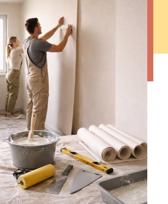 Поклейка бумажных обоев в Южноуральске от 6015 руб./м2 — быстро и недорого | ОТДЕЛОЧНИК-Жрк