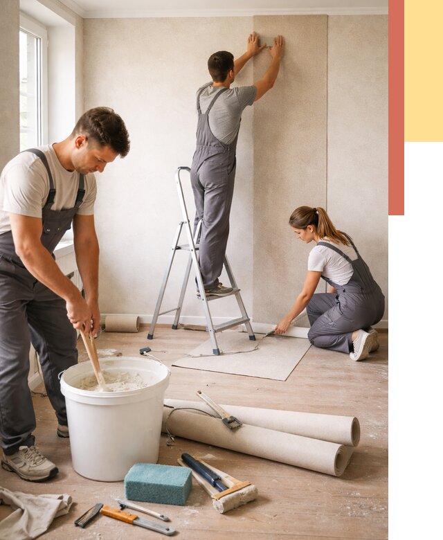 Оклейка стен обоями в Южноуральске от 3828 руб/м2 — быстро и недорого | ОТДЕЛОЧНИК-Жрк