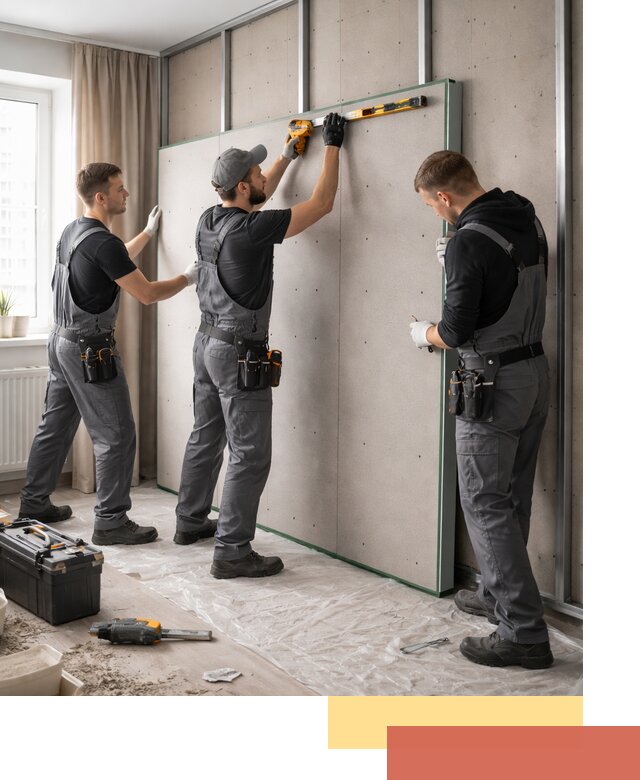 Шумоизоляция стен панелями ЗИПС в Южноуральске для жилых и коммерческих помещений