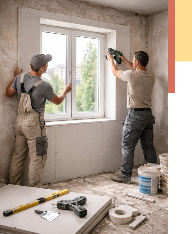 Монтаж откосов из гипсокартона в Южноуральске от 4921 руб. под ключ | ОТДЕЛОЧНИК-Жрк