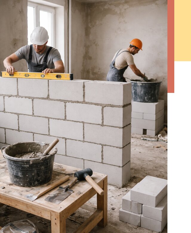 Кладка перегородок из газобетона в Южноуральске от 3500 руб. под ключ | ОТДЕЛОЧНИК-Жрк