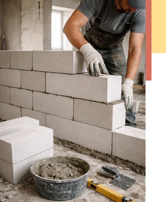 Кладка перегородок из силикатного блока в Южноуральске от 4374 руб. под ключ | ОТДЕЛОЧНИК-Жрк