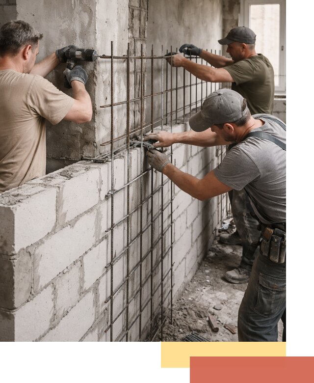 Армирование кладки перегородок в Южноуральске профессионально и надёжно