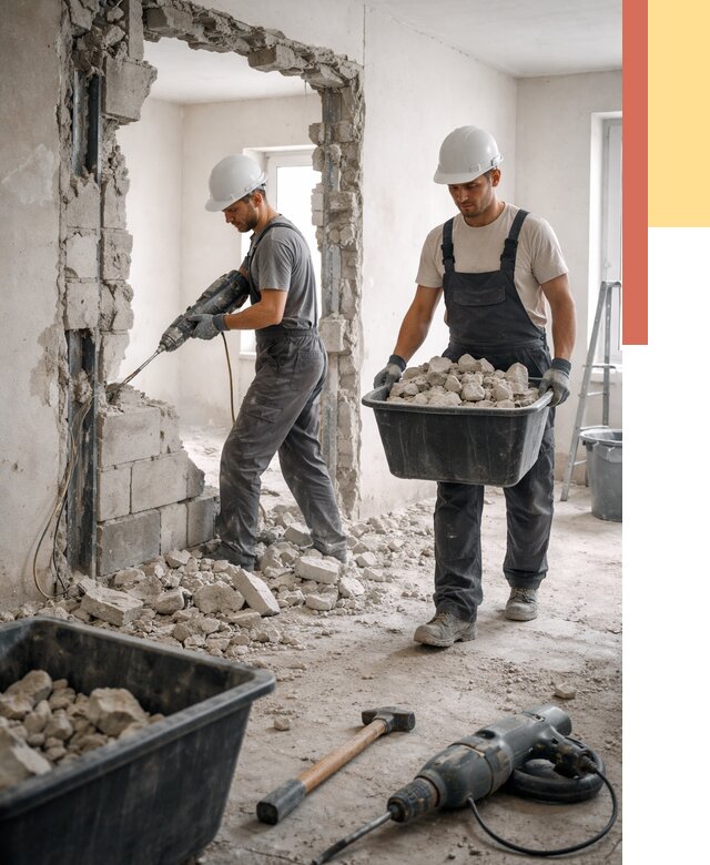 Демонтаж блоковых перегородок в Южноуральске от 4101 руб. — быстро и недорого | ОТДЕЛОЧНИК-Жрк