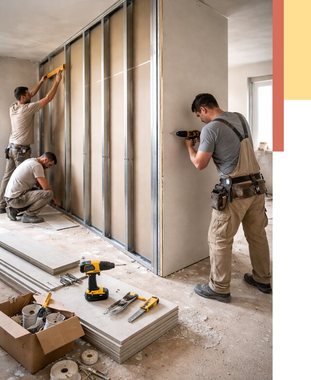 Монтаж однослойной перегородки из гипсокартона в Южноуральске от 711 руб. | ОТДЕЛОЧНИК-Жрк