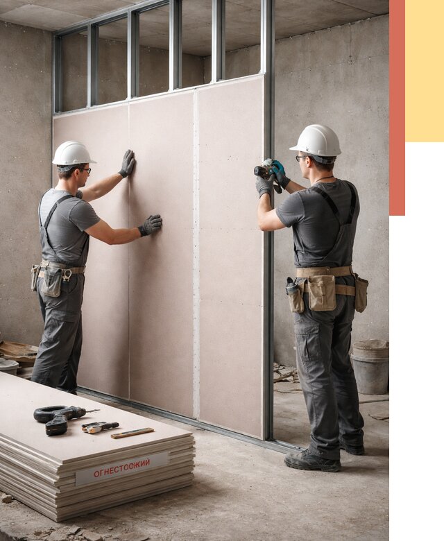 Перегородка из огнестойкого гипсокартона в Южноуральске от 2023 руб. под ключ | ОТДЕЛОЧНИК-Жрк