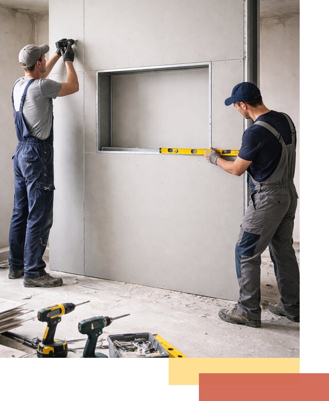 Перегородка из гипсокартона с нишей под декор в Южноуральске