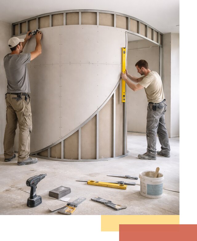 Радиусная перегородка из гипсокартона в Южноуральске под ключ