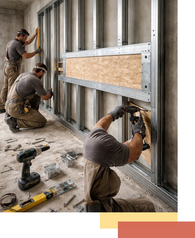 Усиленная перегородка для крепления тяжёлых конструкций в Южноуральске