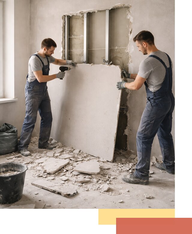 Демонтаж перегородки из гипсокартона в Южноуральске быстрый и аккуратный