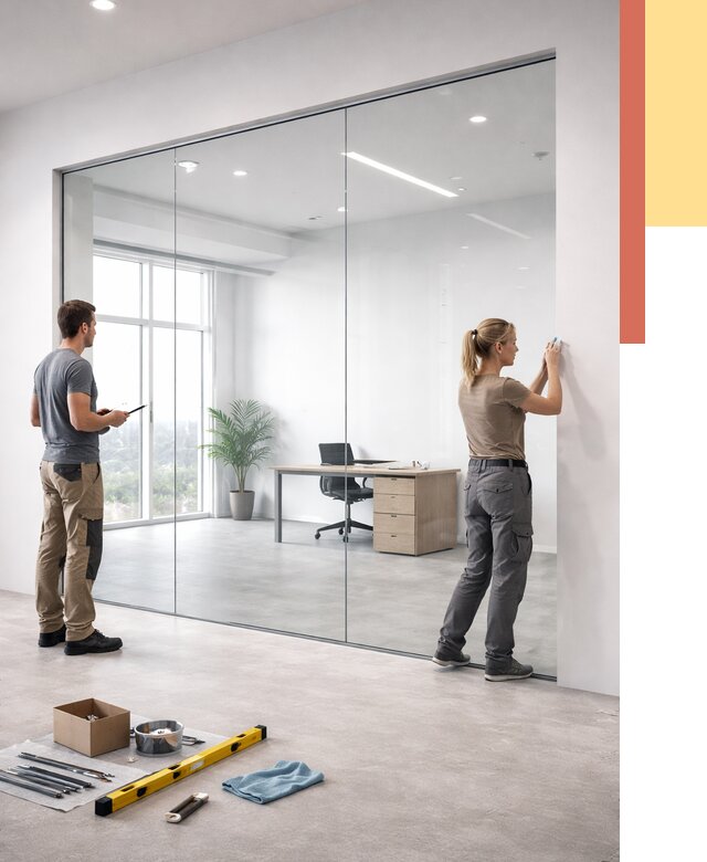 Перегородки из закаленного стекла в Южноуральске от 10389 руб. под ключ | ОТДЕЛОЧНИК-Жрк