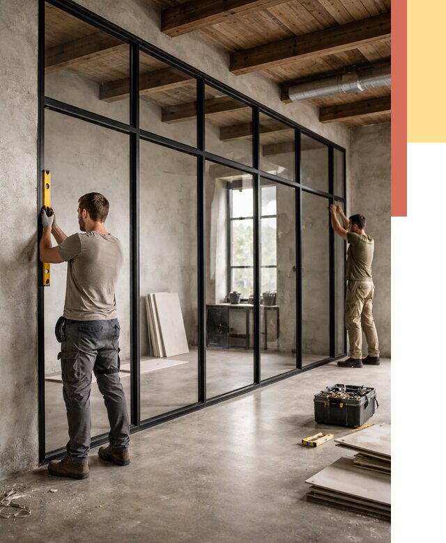 Стеклянные перегородки лофт в Южноуральске от 11483 руб. под ключ | ОТДЕЛОЧНИК-Жрк