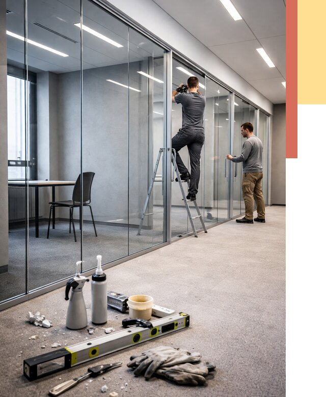 Стеклянные офисные перегородки в Южноуральске от 9296 руб. — монтаж и установка | ОТДЕЛОЧНИК-Жрк