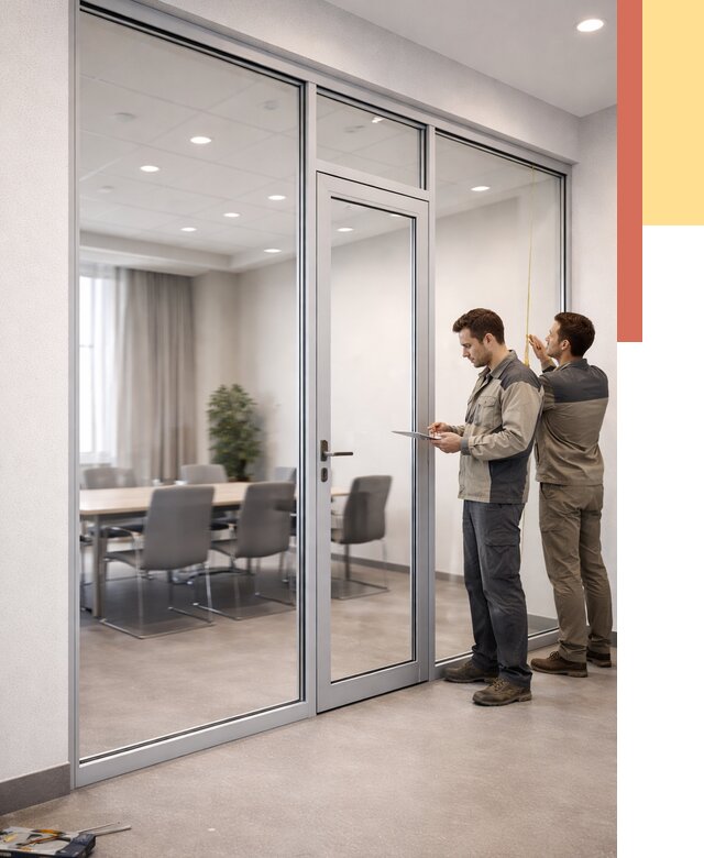 Установка и монтаж алюминиевых перегородок со стеклом в Южноуральске от 8968 руб. | ОТДЕЛОЧНИК-Жрк