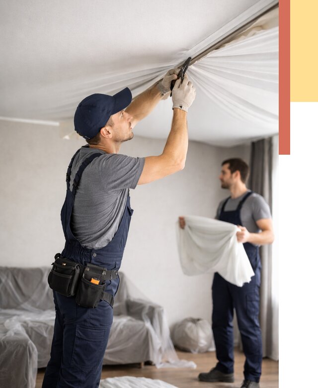 Демонтаж натяжного потолка в Южноуральске от 4921 руб. — снятие и разбор под ключ | ОТДЕЛОЧНИК-Жрк