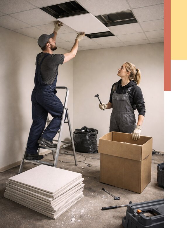 Демонтаж потолочной плитки в Южноуральске от 4921 руб. быстро и недорого | ОТДЕЛОЧНИК-Жрк