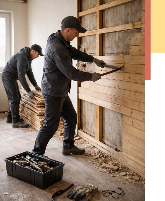 Демонтаж вагонки в Южноуральске от 4156 руб/м2 — быстро и недорого | ОТДЕЛОЧНИК-Жрк