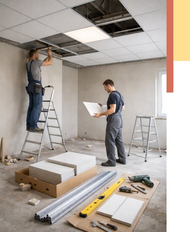 Монтаж потолка армстронг в Южноуральске от 4921 руб/м2 — быстрая установка под ключ | ОТДЕЛОЧНИК-Жрк