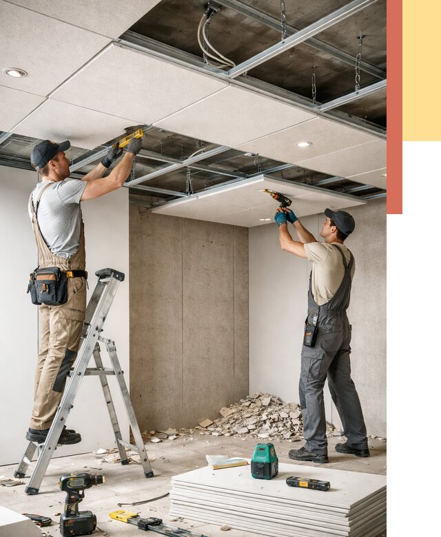 Монтаж акустического потолка в Южноуральске от 7108 руб/м2 — быстро и недорого | ОТДЕЛОЧНИК-Жрк