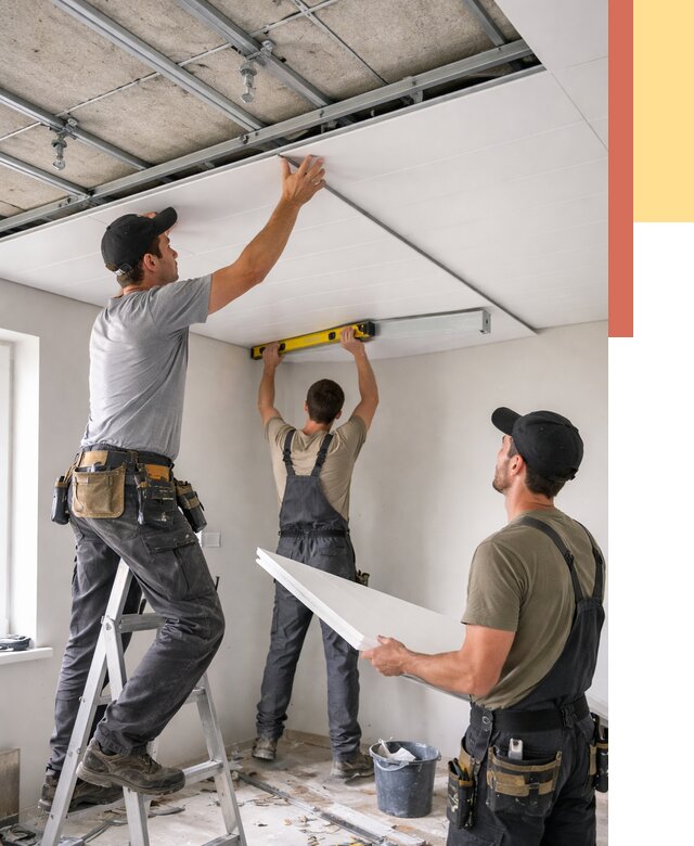 Монтаж потолка из ПВХ панелей в Южноуральске от 3828 руб./м2 — быстро и недорого | ОТДЕЛОЧНИК-Жрк