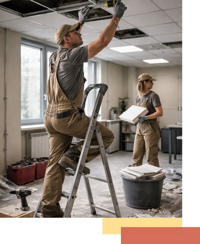 Ремонт потолка Армстронг и замена плит в Южноуральске