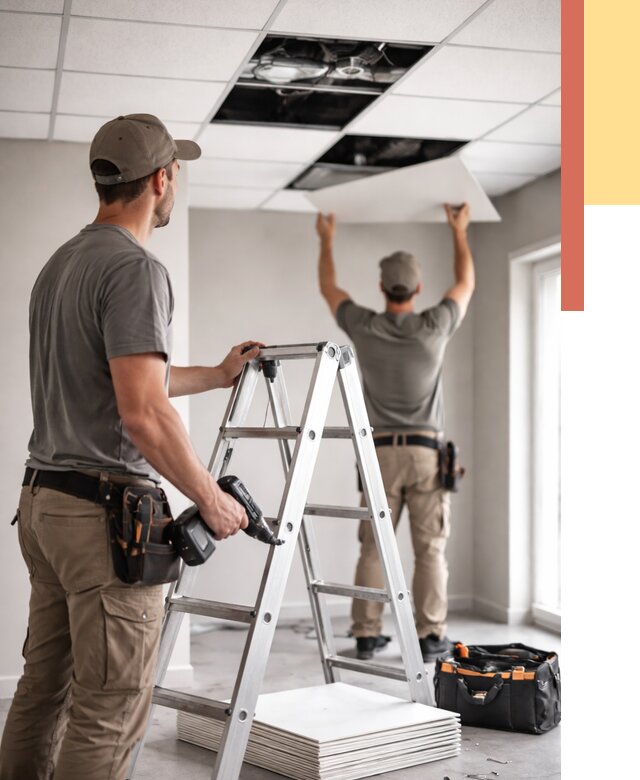 Обслуживание подвесного потолка в Южноуральске от 3828 руб. — быстро и недорого | ОТДЕЛОЧНИК-Жрк