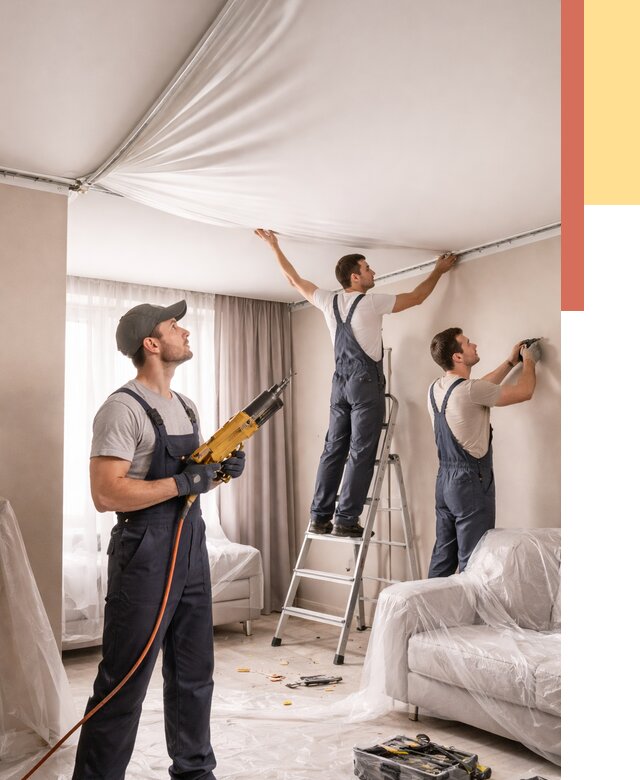 Установка натяжного потолка в Южноуральске от 4921 руб. | Быстро и недорого — ОТДЕЛОЧНИК-Жрк