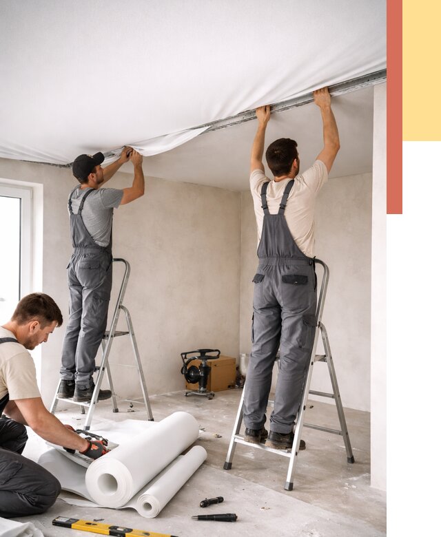 Монтаж тканевого натяжного потолка в Южноуральске от 3828 руб. под ключ | ОТДЕЛОЧНИК-Жрк