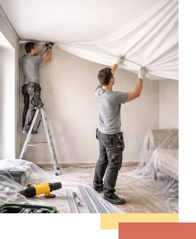 Монтаж тканевого натяжного потолка в Южноуральске недорого и быстро