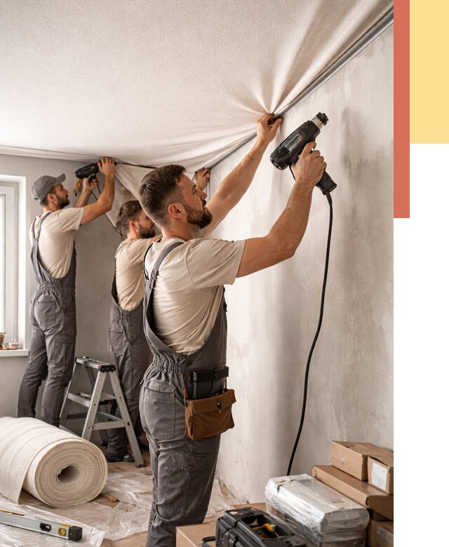 Монтаж фактурного натяжного потолка в Южноуральске от 820 руб. — ОТДЕЛОЧНИК-Жрк