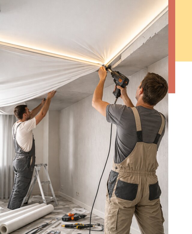 Монтаж натяжного потолка с подсветкой в Южноуральске от 1039 руб. | ОТДЕЛОЧНИК-Жрк