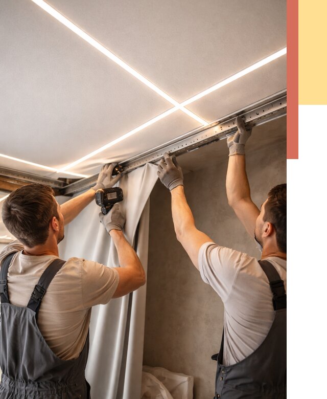 Монтаж натяжного потолка со световыми линиями в Южноуральске от 1312 руб. | ОТДЕЛОЧНИК-Жрк