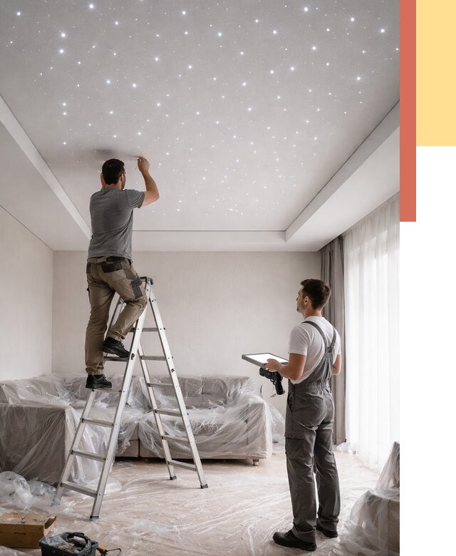 Монтаж натяжного потолка «звездное небо» в Южноуральске от 7108 руб. | ОТДЕЛОЧНИК-Жрк