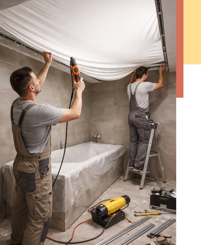 Монтаж натяжного потолка в ванной в Южноуральске от 1312 руб. под ключ | ОТДЕЛОЧНИК-Жрк