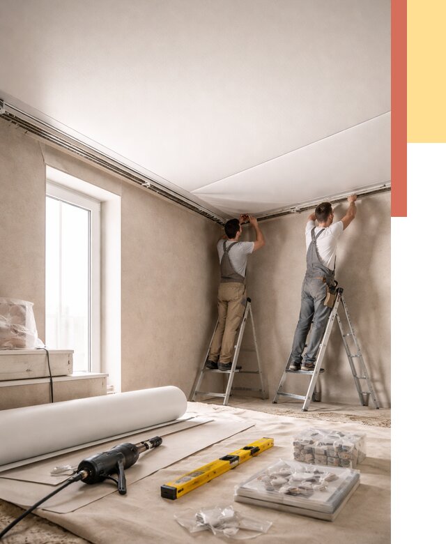 Монтаж натяжного потолка в спальне в Южноуральске от 4156 руб. под ключ | ОТДЕЛОЧНИК-Жрк