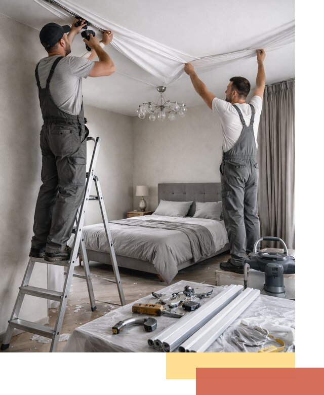 Монтаж натяжного потолка в спальне в Южноуральске