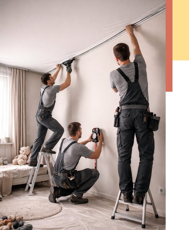 Монтаж натяжного потолка в детской в Южноуральске от 3828 руб. — быстро и недорого | ОТДЕЛОЧНИК-Жрк