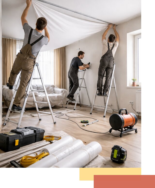 Монтаж натяжного потолка в гостиной в Южноуральске