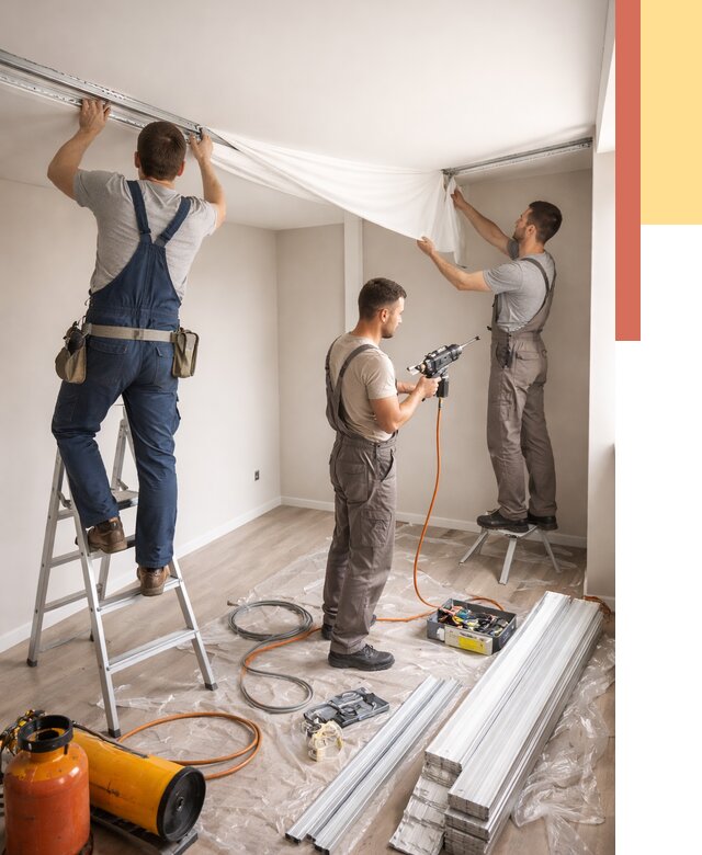 Монтаж натяжного потолка в студии в Южноуральске от 6015 руб. — быстро и недорого | ОТДЕЛОЧНИК-Жрк