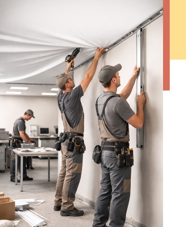 Монтаж натяжного потолка в офисе в Южноуральске от 492 руб/м² — быстро и недорого | ОТДЕЛОЧНИК-Жрк