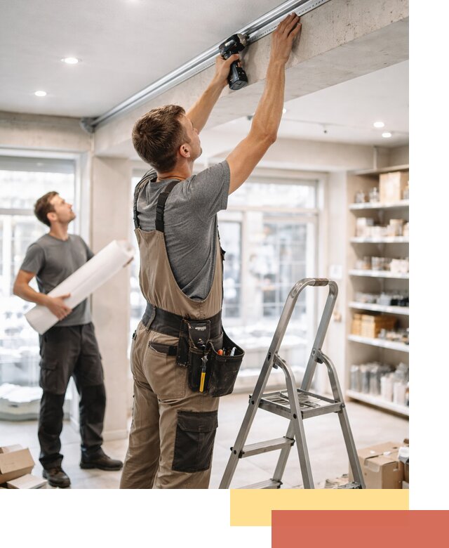 Монтаж натяжных потолков в магазине в Южноуральске