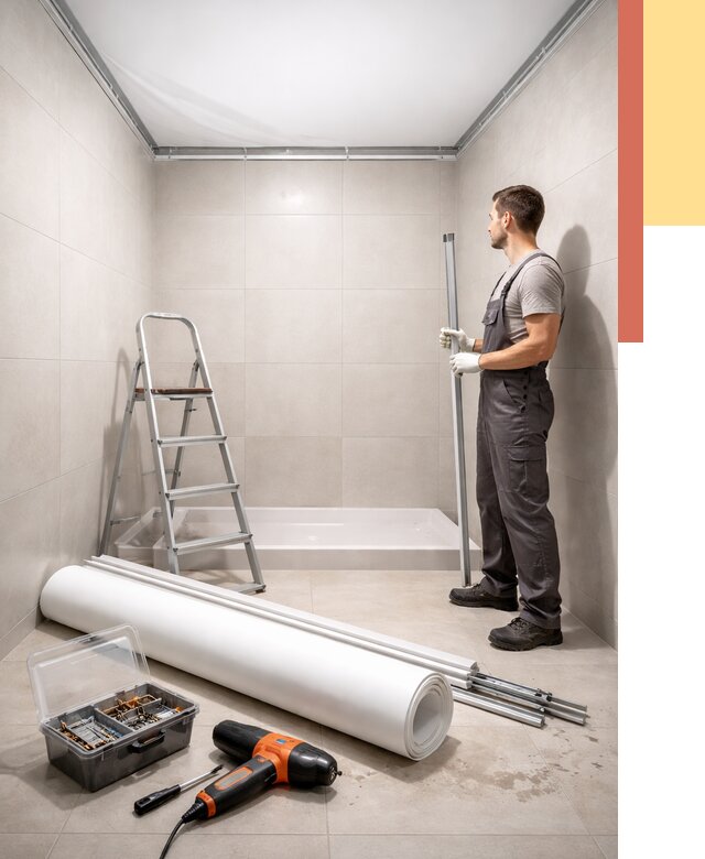 Монтаж натяжного потолка в санузле в Южноуральске от 2023 руб. — ОТДЕЛОЧНИК-Жрк